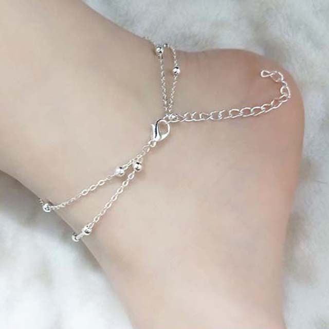 Distance simple 8-character double-layer Pearl Pendant Chain Korean Bracelet female student accessories Beaded foot jewelry A2