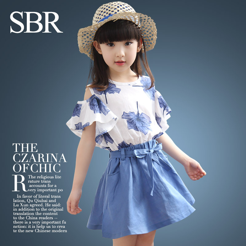 Girls' dress 2019 new summer short sleeve skirt medium and large children's suit summer Korean maple leaf two piece set