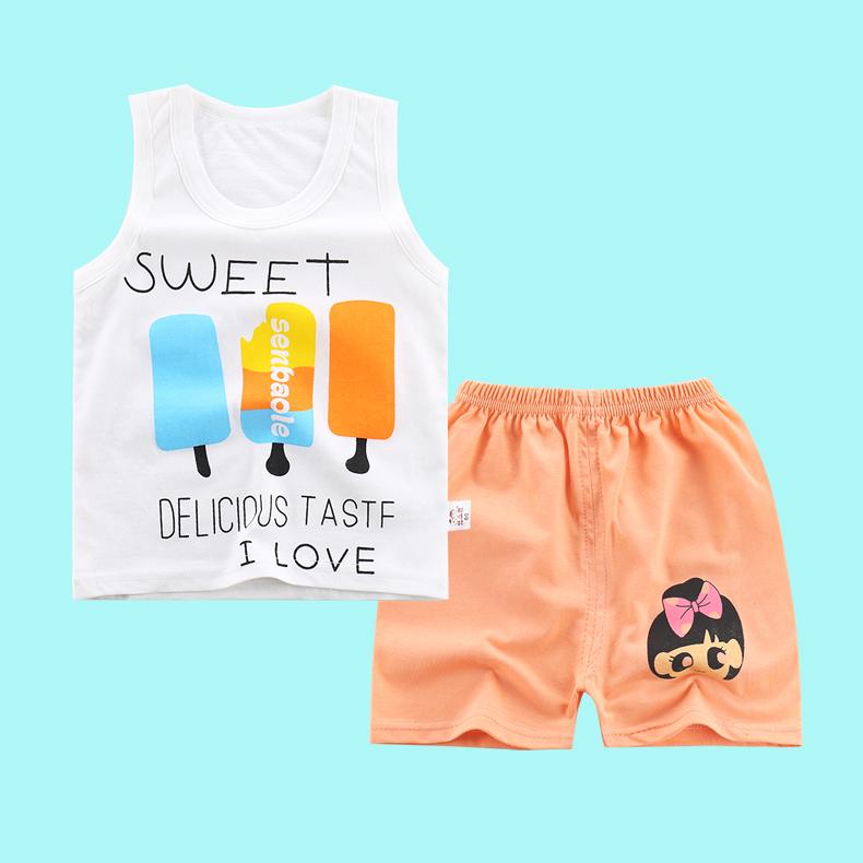 Boys' and girls' summer Vest Set 3 pure cotton 4 infant children's sleeveless shorts 2-piece set 1-year-old children's thin clothes