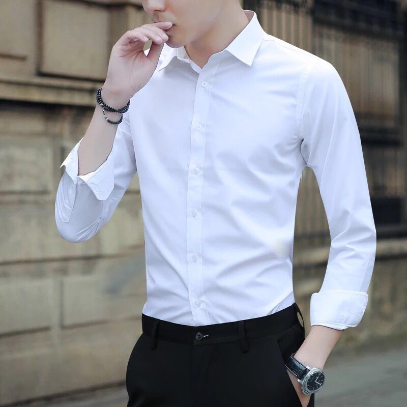 Autumn shirt men's slim business top youth shirt black long bottomed suit white short sleeve shirt